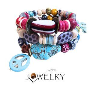 Handmade Turquoise & Bone Beaded Bracelet Set